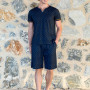 Doreanse Erkek Lacivert Desenli %100 Pamuk Şort T-Shirt Pijama Takımı 24Y4516 - Standart