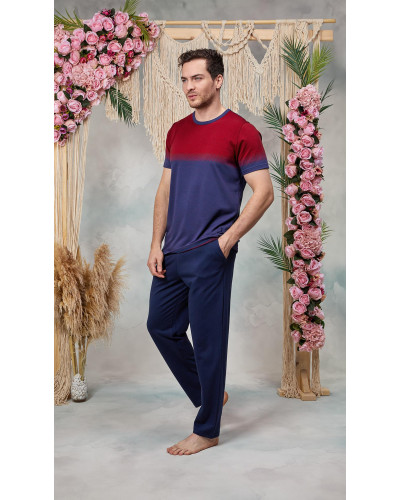 Doreanse Erkek Lacivert Kırmızı Baskılı Bisiklet Yaka T-Shirt Pijama Takımı 25Y4560 - Standart