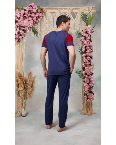 Doreanse Erkek Lacivert Kırmızı Baskılı Bisiklet Yaka T-Shirt Pijama Takımı 25Y4560 - Standart