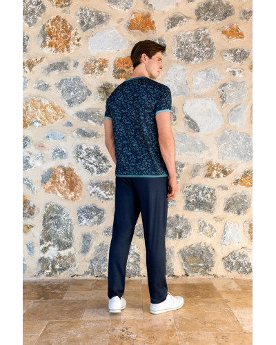 Doreanse Erkek Lacivert Palmiye Desenli Pantolon T-Shirt Pijama Takımı 24Y4508 - Standart