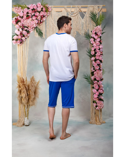 Doreanse Erkek Mavi Beyaz Baskılı Şort T-Shirt Pijama Takımı 25Y4573 - Standart