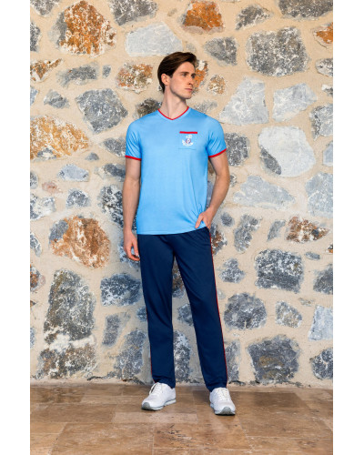 Doreanse Erkek Mavi Denizci Baskı Cepli Lacivert Pantolon T-Shirt Pijama Takımı 24Y4503 - Standart