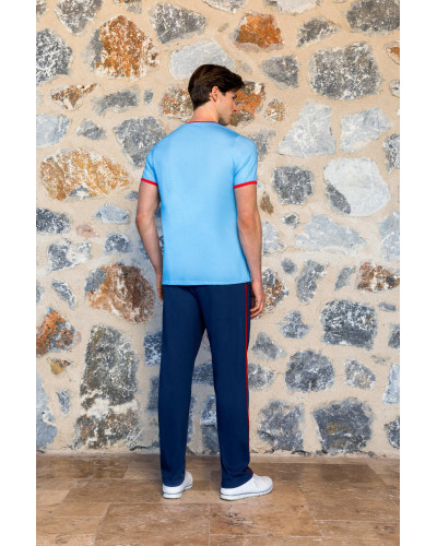 Doreanse Erkek Mavi Denizci Baskı Cepli Lacivert Pantolon T-Shirt Pijama Takımı 24Y4503 - Standart