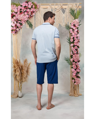 Doreanse Erkek Mavi Polo Yaka %100 Pamuk Şort T-Shirt Pijama Takımı 25Y4564 - Standart