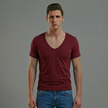 Doreanse Erkek Modal Derin V Yaka Kısa Kol T Shirt 2820 Bordo