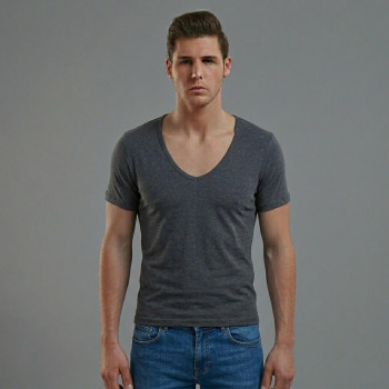 Doreanse Erkek Modal Derin V Yaka Kısa Kol T Shirt 2820 Füme