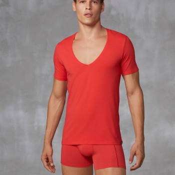 Doreanse Erkek Modal Derin V Yaka Kısa Kol T Shirt 2820 Kırmızı