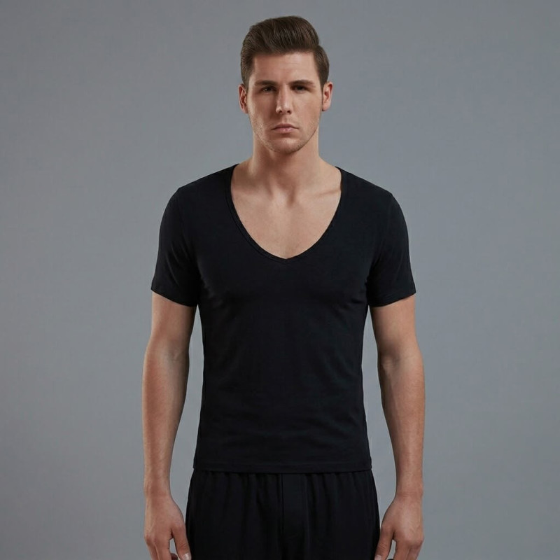 Doreanse Erkek Modal Derin V Yaka Kısa Kol T Shirt 2820 Laci