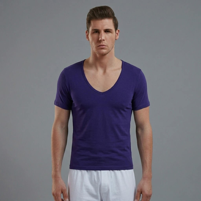 Doreanse Erkek Modal Derin V Yaka Kısa Kol T Shirt 2820 Mor