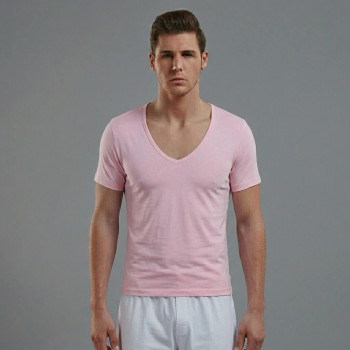 Doreanse Erkek Modal Derin V Yaka Kısa Kol T Shirt 2820 pembe