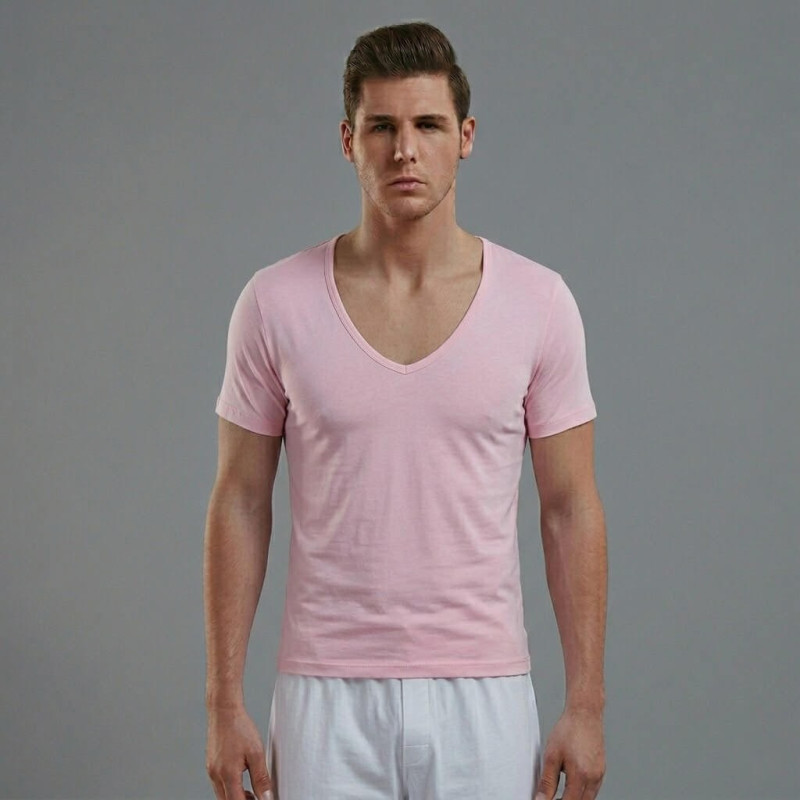 Doreanse Erkek Modal Derin V Yaka Kısa Kol T Shirt 2820 pembe