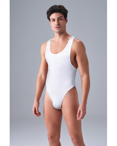 Doreanse Erkek Modal Seksi Geniş Yaka Çıtçıtlı Body 5003 - Beyaz