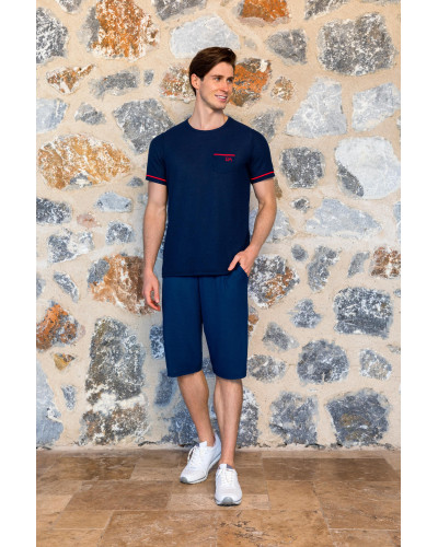 Doreanse Erkek T-Shirt Lacivert Kısa Kol Şort T-Shirt Pijama Takımı 24Y4502 - Standart