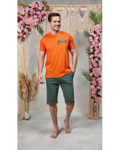 Doreanse Erkek Turuncu Cep Detaylı Şort T-Shirt Pijama Takımı 25Y4577 - Standart