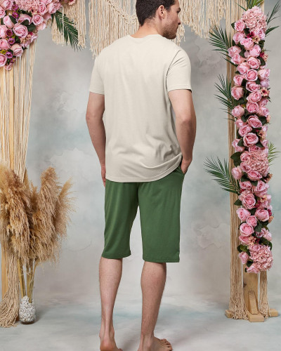 Doreanse Erkek Yeşil Şort Krem Baskılı T-Shirt Pijama Takımı 25Y4576 - Standart Doreanse Erkek Yeşil Şort Krem Baskılı T-Shirt Pijama Takımı 25Y4576 - Standart