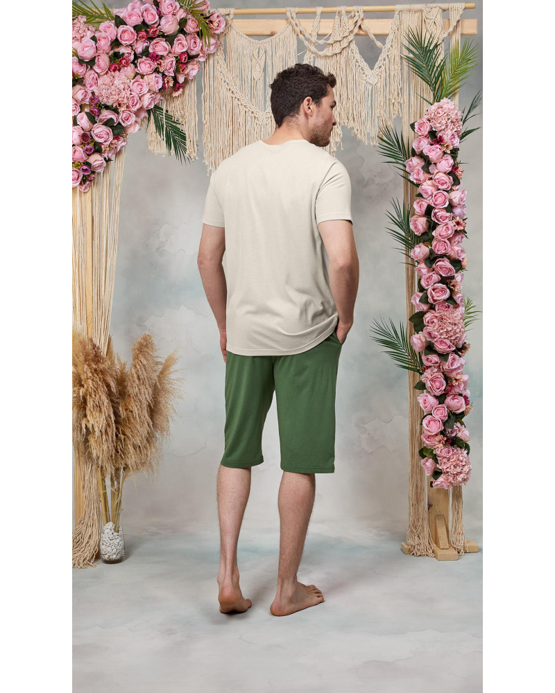 Doreanse Erkek Yeşil Şort Krem Baskılı T-Shirt Pijama Takımı 25Y4576 - Standart Doreanse Erkek Yeşil Şort Krem Baskılı T-Shirt Pijama Takımı 25Y4576 - Standart