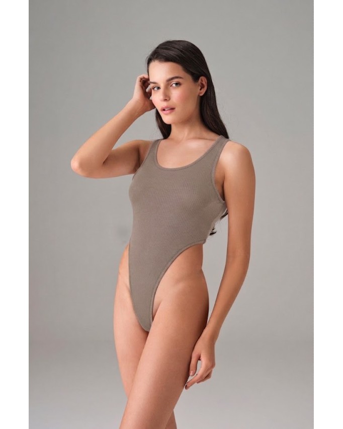 Doreanse Kadın Fitilli Külotlu Body Günlük Kadın Body 12135 - Vizon