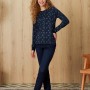Doreanse Kadın Lacivert Mini Çiçek Desenli T-Shirt Pijama Takımı 4094 - Standart