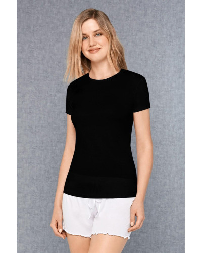 Doreanse Siyah Kadın Micromodal Yuvarlak Yaka Kısa Kollu T Shirt 9394