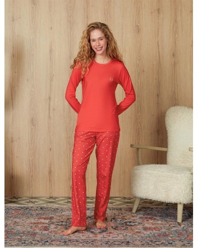 Doreanse Kadın Narçiçeği Puantiye Desenli T-Shirt Pijama Takımı 4144 - Standart