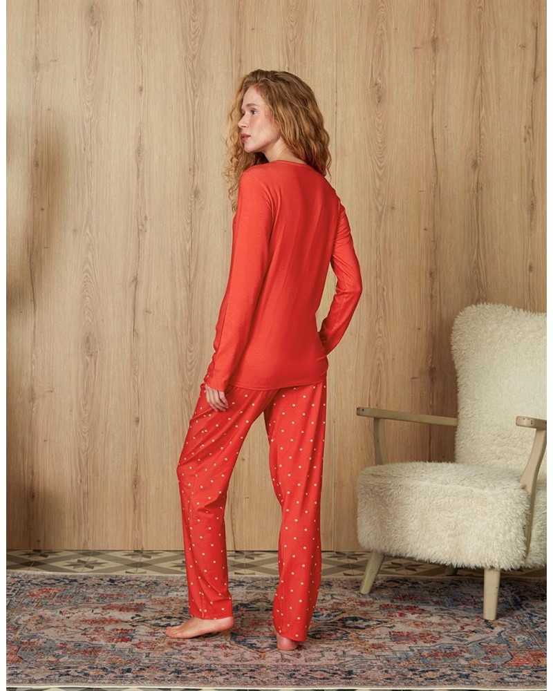 Doreanse Kadın Narçiçeği Puantiye Desenli T-Shirt Pijama Takımı 4144 - Standart