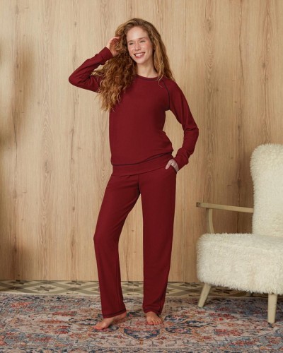 Doreanse Kadın Relax Fit Bordo T-Shirt Pijama Takımı 4194 - Standart