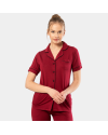 Kadin Düz Kisa Kollu Gömlek Yaka Pijama Takimi 3368/Bordo Kadin Düz Kisa Kollu Gömlek Yaka Pijama Takimi 3368/Bordo