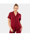 Kadin Düz Kisa Kollu Gömlek Yaka Pijama Takimi 3368/Bordo Kadin Düz Kisa Kollu Gömlek Yaka Pijama Takimi 3368/Bordo