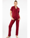 Kadin Düz Kisa Kollu Gömlek Yaka Pijama Takimi 3368/Bordo Kadin Düz Kisa Kollu Gömlek Yaka Pijama Takimi 3368/Bordo