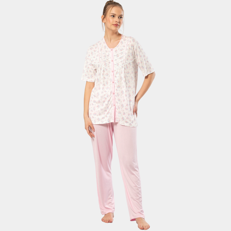 Türen Empirme Dügmeli Battal Kisa Kollu Pijama Takimi 3370/Pembe Türen Empirme Dügmeli Battal Kisa Kollu Pijama Takimi 3370/Pembe