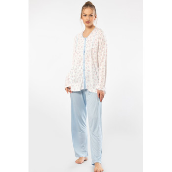 Türen Empirme Dügmeli Battal Uzun Kollu Pijama Takimi 3367/Mavi