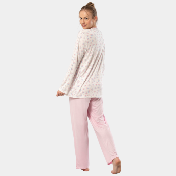 Türen Empirme Dügmeli Battal Uzun Kollu Pijama Takimi 3367/Pembe