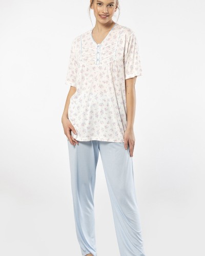 Türen Empirme Patli Battal Kisa Kollu Pijama Takimi 3369/Mavi