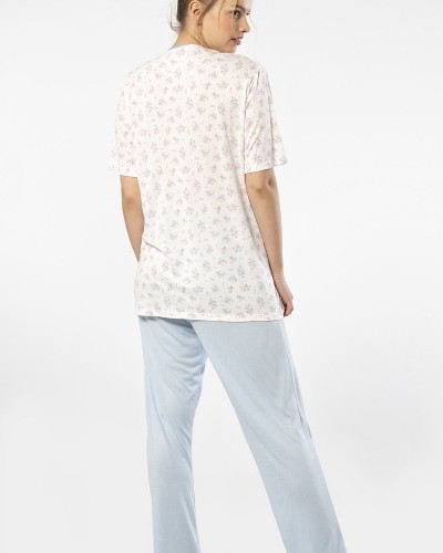 Türen Empirme Patli Battal Kisa Kollu Pijama Takimi 3369/Mavi Türen Empirme Patli Battal Kisa Kollu Pijama Takimi 3369/Mavi