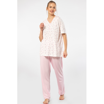 Türen Empirme Patli Battal Kisa Kollu Pijama Takimi 3369/Pembe