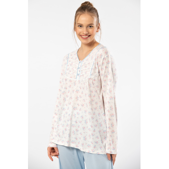 Türen Empirme Patli Battal Uzun Kollu Pijama Takimi 3366/Mavi