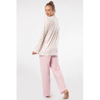 Türen Empirme Patli Battal Uzun Kollu Pijama Takimi 3366/Pembe