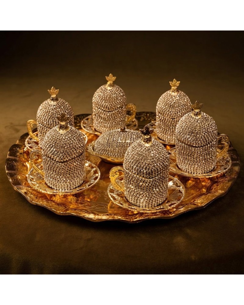 ERS 8'Li Gold Beyaz Kristal Taşlı Lokumluk Kahve Fincanı Set ERS 8'Li Gold Beyaz Kristal Taşlı Lokumluk Kahve Fincanı Set