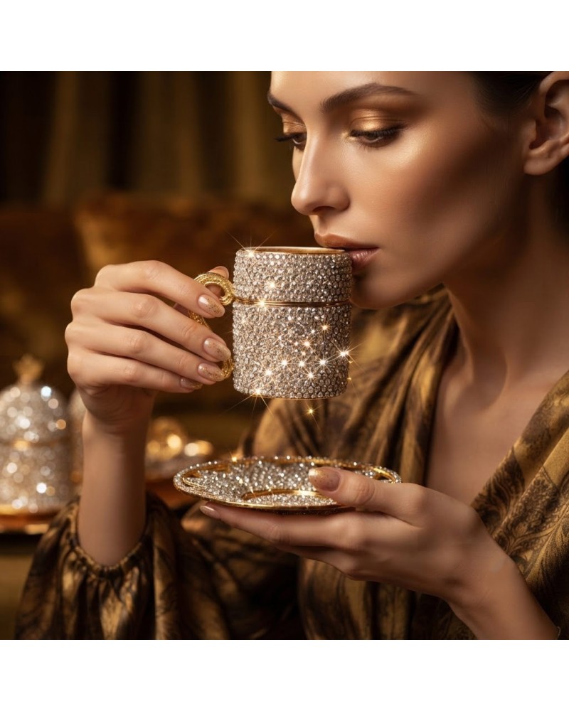 ERS 8'Li Gold Beyaz Kristal Taşlı Lokumluk Kahve Fincanı Set ERS 8'Li Gold Beyaz Kristal Taşlı Lokumluk Kahve Fincanı Set