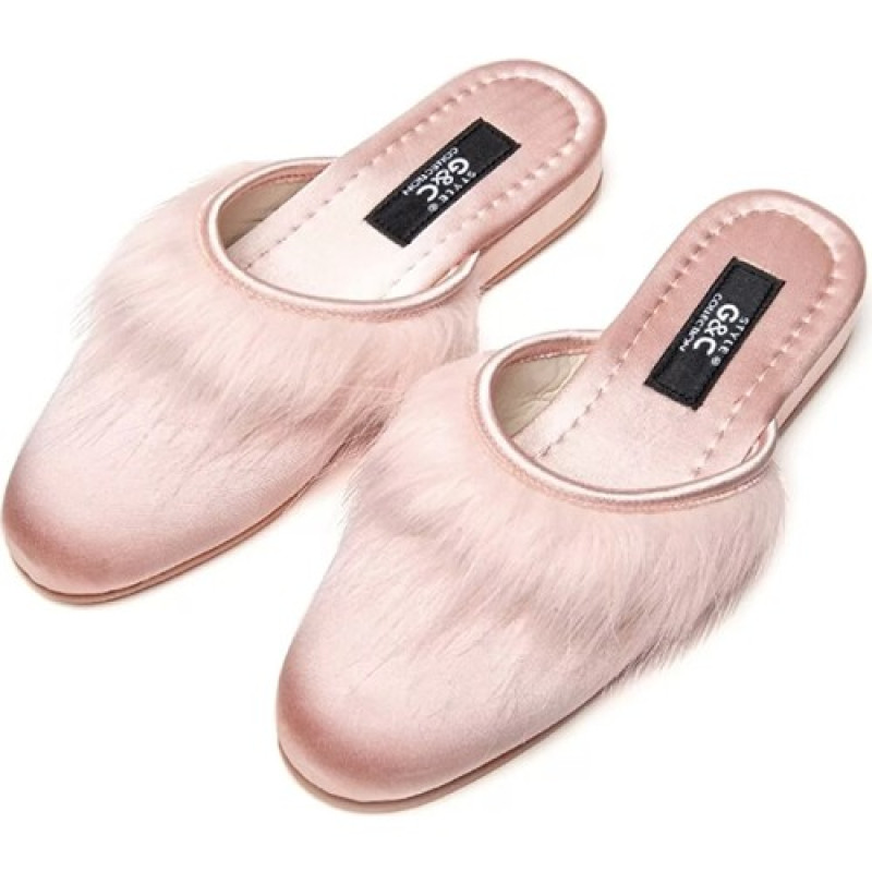 Gc 245 Tüylü Önü Kapalı Kadın Terlik Pudra