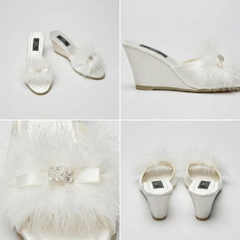 GC Ekru Kaz Tüyü Yüksek Feta Bayan Terlik 170