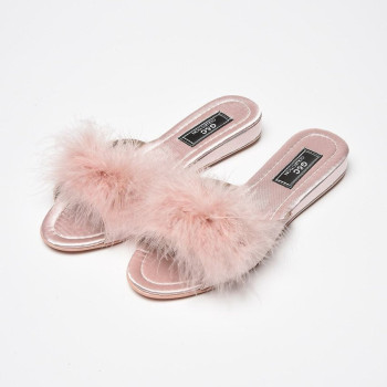 GC Topuksuz Tüylü Bayan Terlik 180 Pudra