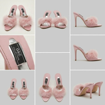 GC Tüy Aksesuarlı Platform Kadın Terlik Pudra GC225