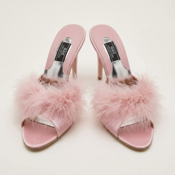 GC Tüy Aksesuarlı Platform Kadın Terlik Pudra GC225