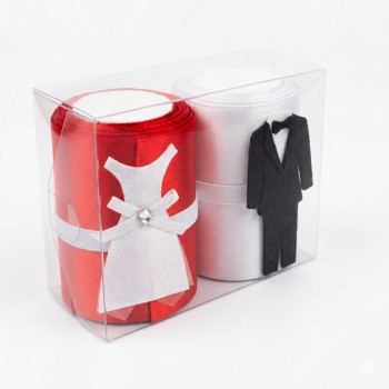 Gelin Damat Figürlü Saten Takı Kurdela Kuşak 2 Adet