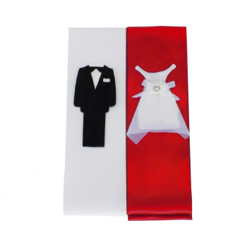 Gelin Damat Figürlü Saten Takı Kurdela Kuşak 2 Adet