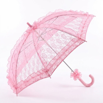 Şeker Pembe Komple Dantelli Gelin ve Nişan Şemsiyesi - Fotoğraf Aksesuarı