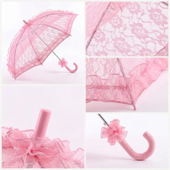 Şeker Pembe Komple Dantelli Gelin ve Nişan Şemsiyesi - Fotoğraf Aksesuarı