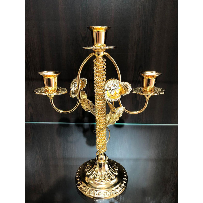 Gold Kristal Taşlı Jumbo Üçlü Mumluk Şamdan lkm017 Gold Kristal Taşlı Jumbo Üçlü Mumluk Şamdan lkm017