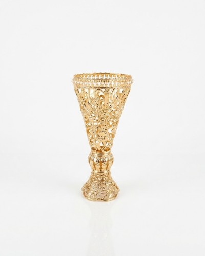 Gold Metal Kristal Taşlı Metal Vazo 30cm LKM071
